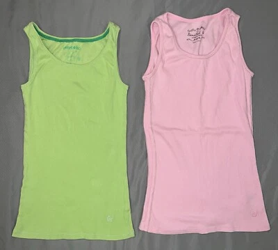 Lot Of 2 EUC Limited Too Ultimate Tank Girls Ribbed Tank Tops SZ 14 Pink Green - Image 1 of 4