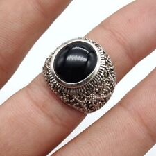 Black Onyx Marcasite 925 Sterling Silver Beautiful Designer Gift Rings 13 Gm