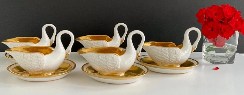 Rare Antique Sèvres Porcelain Swan Cups and Saucers Empire France 19th C Set - Image 1 of 4