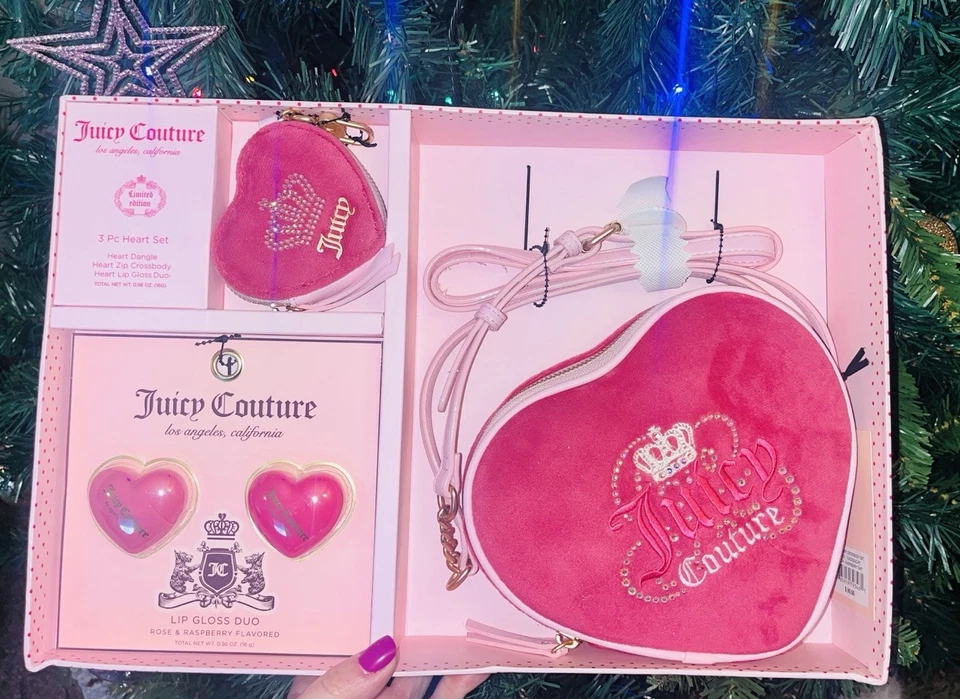 Juicy Couture 3 Piece Heart Crossbody, Pouch Wallet, Lipgloss NEW Christmas $99 - Image 1 of 4