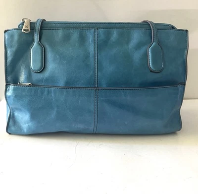 HOBO Vintage Tote Shoulder Handbag Turquoise Leather Double Handle Multi Pocket - Image 1 of 4