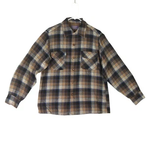 Vintage Pendleton 100% Virgin Wool Flannel Shirt Mens Medium Brown Shadow Plaid - Picture 1 of 13