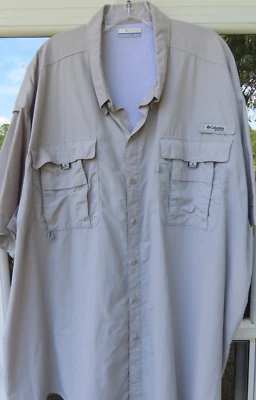 Camisa de pesca Columbia PFG para hombre táctil de nailon gris liso ventilada XXXXL 4XL Big Man Foto 1 de 4