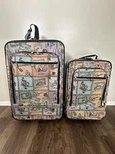 2 Vtg Disney Winnie the Pooh Medium Tapestry Luggage Suitcase Medium Large Set - Picture 1 of 21