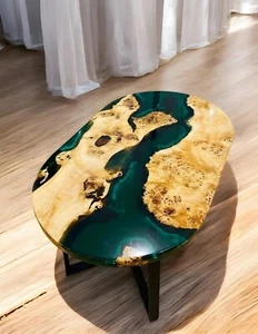 Green Oval Epoxy Resin Dining Table Top – Perfect for Home or Office - Picture 1 of 10