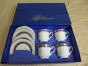 JUEGO DE TAZAS Y PLATILLOS VINTAGE MITTERTEICH Bavaria 8 piezas DEMITASSE azul/oro - nuevo - Imagen 1 de 5