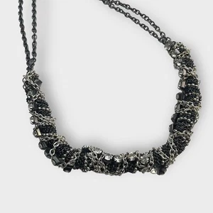 Schwarz & Silber Ton Statement Kette Wickel Halskette Strass Goth Emo 2010er - Bild 1 von 4