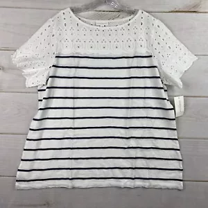 Charter Club T Shirt Womens 2X Blue Stripe Cutout Eyelet Stretch Nautical Beach - Picture 1 of 10