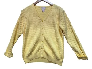 Crystal-Kobe Womens Knitted Cardigan Sweater Size M Yellow Button Up Textured - Picture 1 of 9