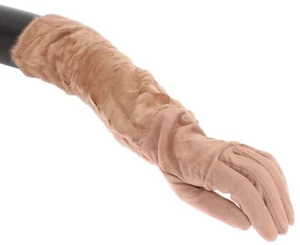 DOLCE & GABBANA Gloves Beige Suede Xiangao Fur Elbow Long s. 7.5 / M RRP $2300 - Picture 1 of 9