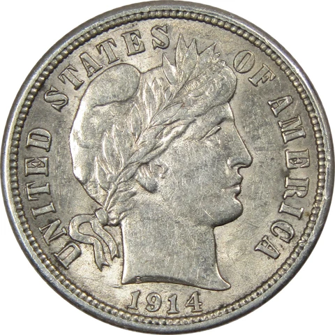 1914 Barber Dime AU About Uncirculated 90% Silver 10c Coin SKU:IPC6835 Cover