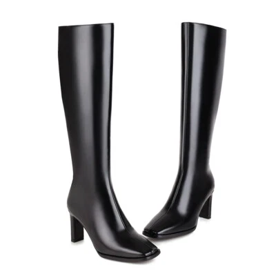 Mujeres Botas hasta la rodilla Punta cuadrada Tacones gruesos Cremallera lateral Zapatos Mujer Talla grande 4-16 Foto 1 de 4