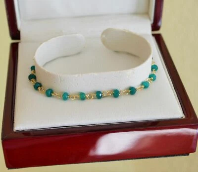 精致多面天然绿色翡翠丝包裹黄金手链 — 第 1/4 张图片