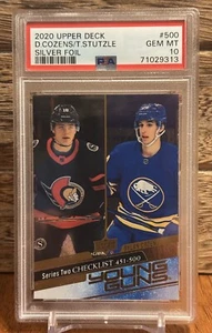 2020-21 Upper Deck Tim Stutzle & D. Cozens SILVER FOIL PSA 10 YOUNG GUNS ROOKIE - Picture 1 of 3