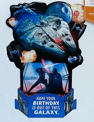Hallmark Pop Up Cumpleaños Guerra de las Galaxias Tema Tarjeta Musical Papel Maravilla con Sobre Foto 1 de 4