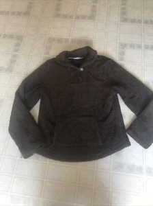 Lands’ End youth girls size XL 16 Brown Shawl Collar fleece jacket One Button - Picture 1 of 5
