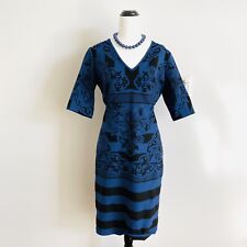 Moss & Spy Size 14 Blue And Black Print Knee Midi Pencil Dress