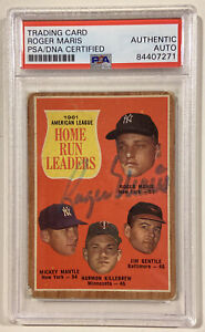 1962 Topps ROGER MARIS Signed Baseball Card PSA/DNA #53 1961 AL Homerun Leaders