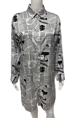 Jon & Anna Blusa Abotonada Camisa Suelta Vestido Estampado Periódico Talla S Foto 1 de 4