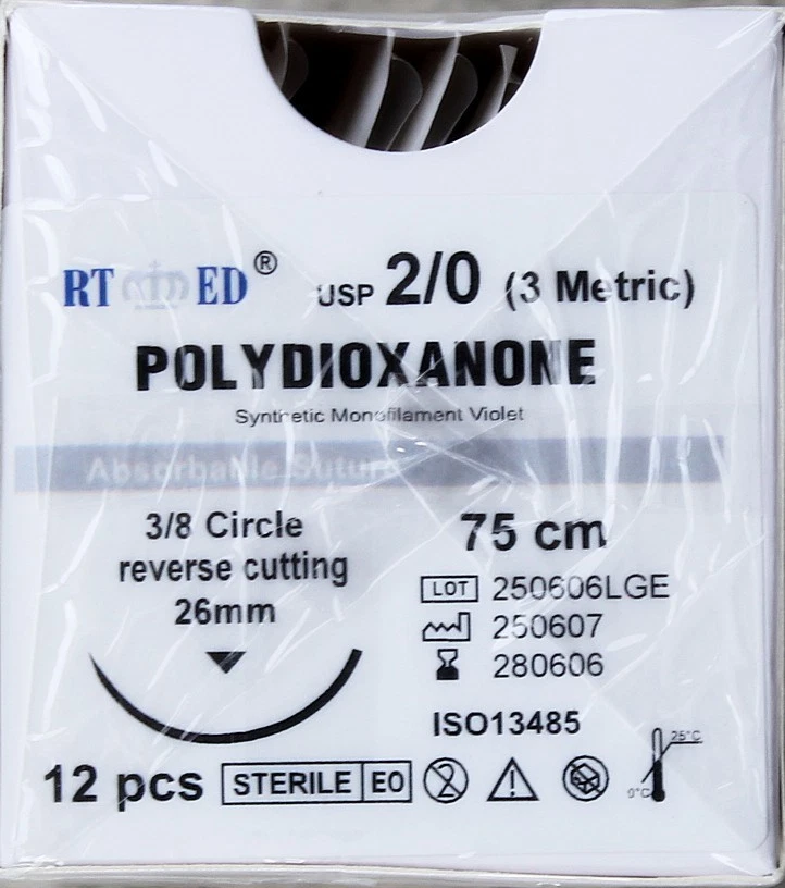 PDO/PDS Sutures SIZE 2-0, 75cm w/ 3/8 circle 26mm cutting needle Human/Vet 1 DOZ - Image 1 of 1