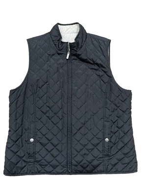 Chaleco acolchado reversible para mujer negro crema bolsillos delanteros completos con cremallera talla L/XL Foto 1 de 4