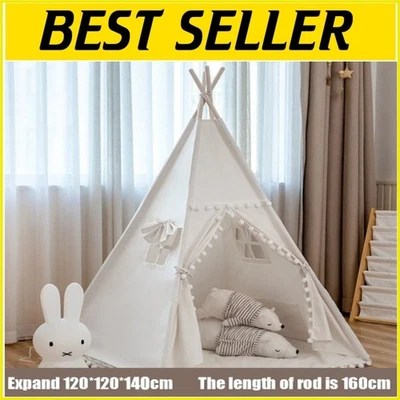New Large Canvas Kids Teepee Star Wood Indian Tent Child Play House 120*120*140 - Image 1 of 4