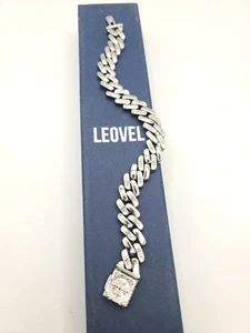 Leovel Heavy Stainless Steel Cuban Chain Cross Pattern Bracelet 8" - Picture 1 of 3