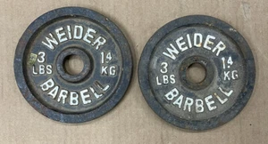 Par WEIDER 3 LB. Placas de peso de orificio estándar de 1" - hierro fundido negro 6 libras en total - Imagen 1 de 2