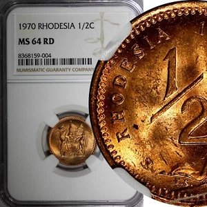 Rhodesia Bronze 1970 1/2 Cent NGC MS64 RD FULL RED KM# 9 (004) - Picture 1 of 5