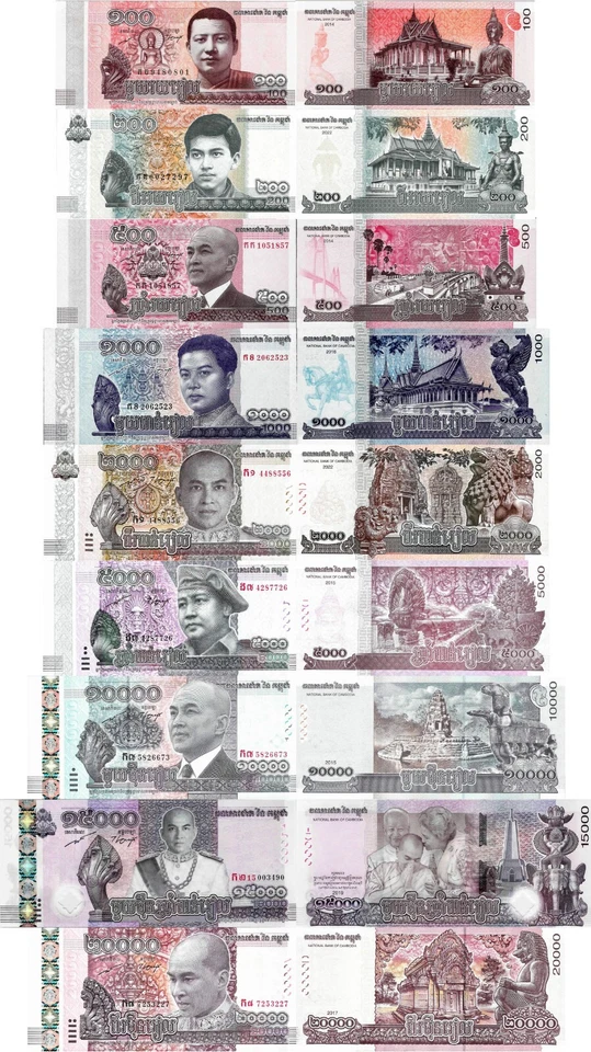 Cambodia 2014-22 set 9 pcs 100+200+500+ 1000-20000 riels -Pick 65-70,NEW,NEW UNC - Image 1 of 1