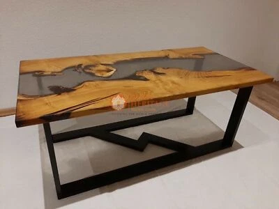 Rectangle Epoxy Dining Table Live Edge Bar Countertop Handmade Luxury Furniture - Image 1 of 4