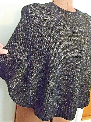 MICHAEL KORS Preto e Metálico Dourado BATWING Malha CREW Capa Poncho SUÉTER/Tamanho P - Imagem 1 de 4