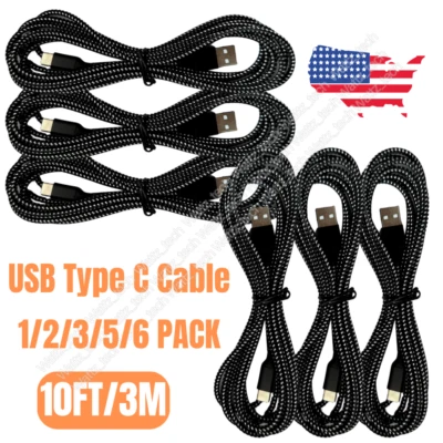 Lote a granel de cable cargador USB tipo C de 10 pies para cable de carga Samsung S20 S22 Note 9 Foto 1 de 4