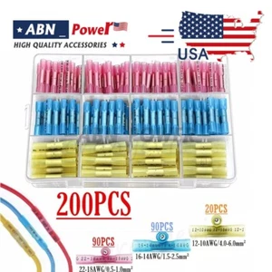 200pcs Heat Shrink Butt Wire Splice Connectors Seal Crimp Terminals Waterproof - Picture 1 of 7