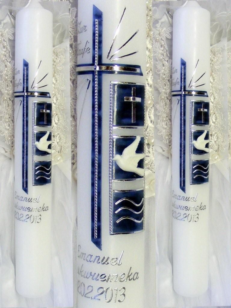 Taufkerze Kommunionkerze 40cm - Personalisierte Handwerkskerze In Weiß-Silber