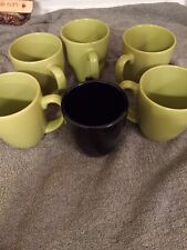 SET OF 6 Corelle Stoneware Coffee Mugs 5 Lime Green 4-1/8" 12 oz 1 BLACK