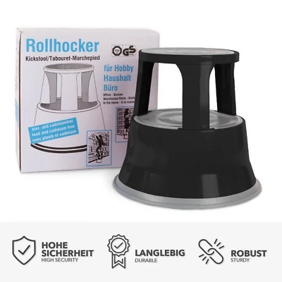 CASA PURA Tritthocker aus Stahl, Schwarz - Rollhocker Elefantenfuß Rolltritt - max. 150 kg