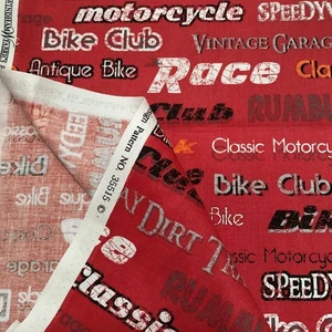 Windham Fabrics Bike Print Red English Text 1m - Picture 1 of 2