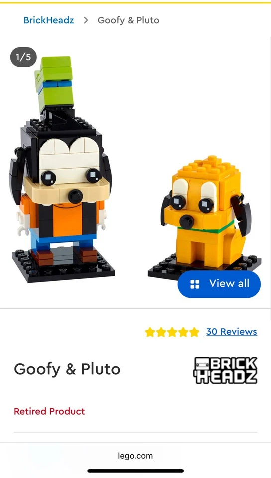乐高迪士尼 BrickHeadz 40378 冥王星 #98 & Goofy #99 工厂封装已停产套装 — 第 1/1 张图片