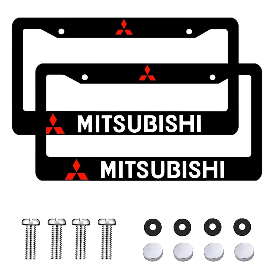 Paquete de 2 marcos de matrícula de aluminio negro con tapones de rosca Mitsubishi Foto 1 de 4