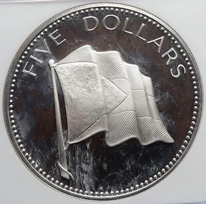 1976 BAHAMAS UK Queen Elizabeth II FLAG Proof Silver Coin $5 Coin NGC i106392 - Picture 1 of 5