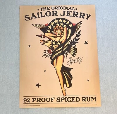 Sailor Jerry Patriotic Girl Spiced Rum Bald Eagle Alcohol Ad Poster 24"x18” NEW - Image 1 of 4