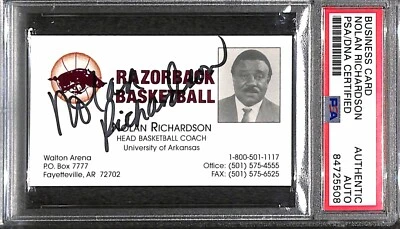 Tarjeta de visita firmada autografiada por Nolan Richardson "1994 Final 4 Champs HOF" PSA Foto 1 de 3