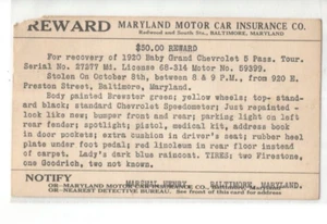 CHEVROLET POLICE WANTED AUTOMOBILE STOLEN BALTIMORE MARYLAND PISTOL CONNECTICUT - Picture 1 of 2