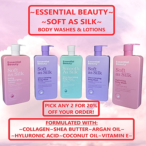 ESSENTIAL BEAUTY Soft As Silk HYALURONIC ACID / COLLAGEN Body Washes /Lotions