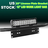 12" LED Light Bar & 4" Pods 23" Bull Bar Bumper License Plate Mounting Bracket