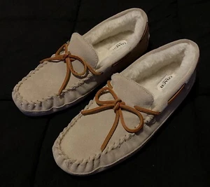 COACH Shoes Slipper CC743 Sand Suede Fleece Shearling Moccasin Men’s Size 8 - Picture 1 of 4