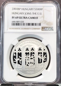 2004 HUNGARY SILVER 5000 FORINT HUNGARY JOINS EU NGC PF 69 ULTRA CAMEO TOP POP 1 - Picture 1 of 3