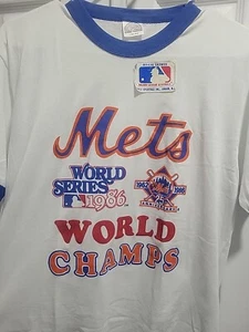 Vintage New York Mets 1986 World Champs Shirt Size Large Ringer NWT - Picture 1 of 6
