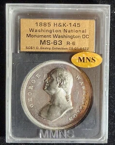 1885 George Washington Monument Dedication Silvered WM Medal GW-1003 HK145 pc60 - Picture 1 of 8